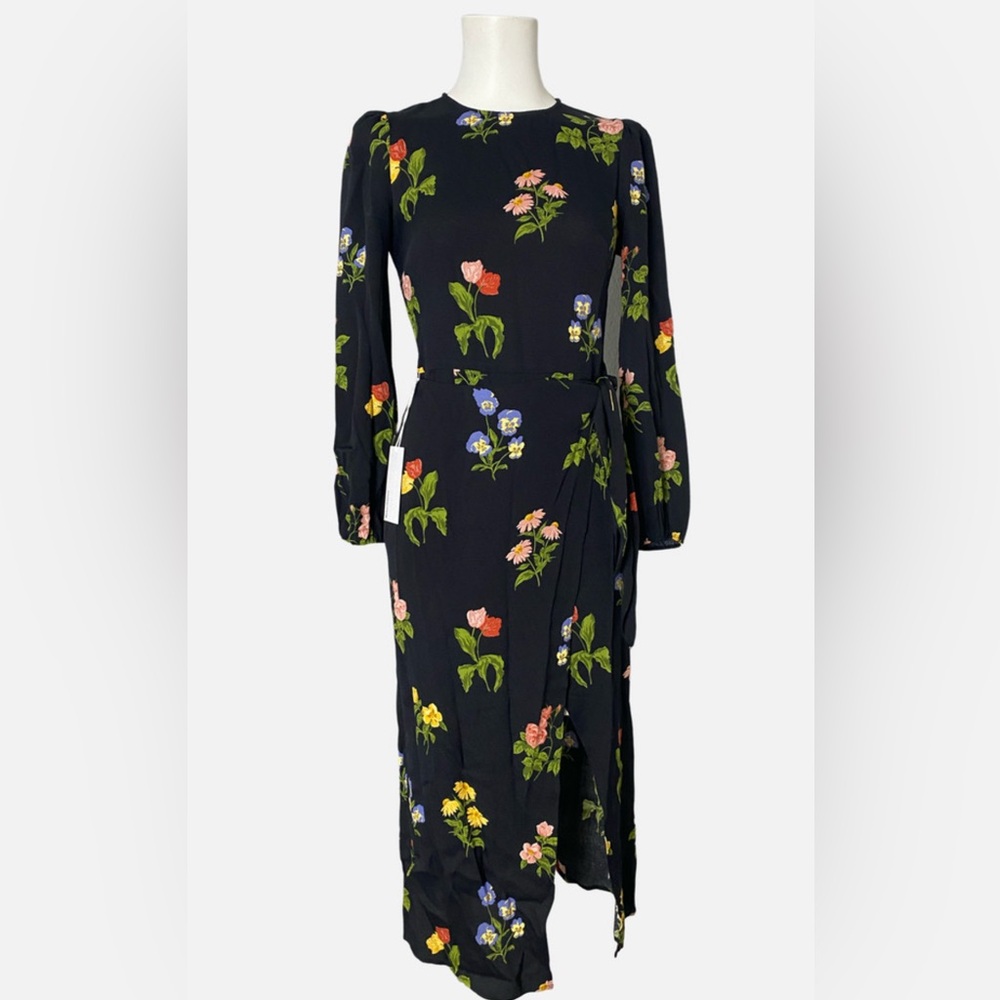 Reformation Reza Midi Wrap Dress in Night Bloom Floral Print Women's Size 10